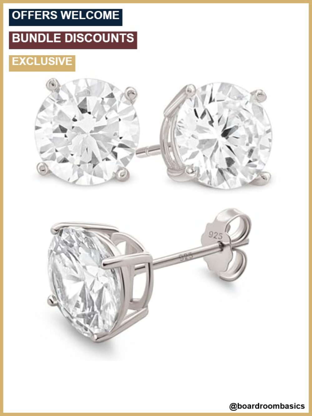 Sterling Silver Stud Earrings Cubic Zirconia Hypoallergenic 9mm